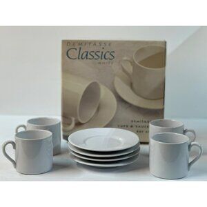 VTG Signature Housewares Demitasse Classic White Stoneware Cup & Saucer Set of 4